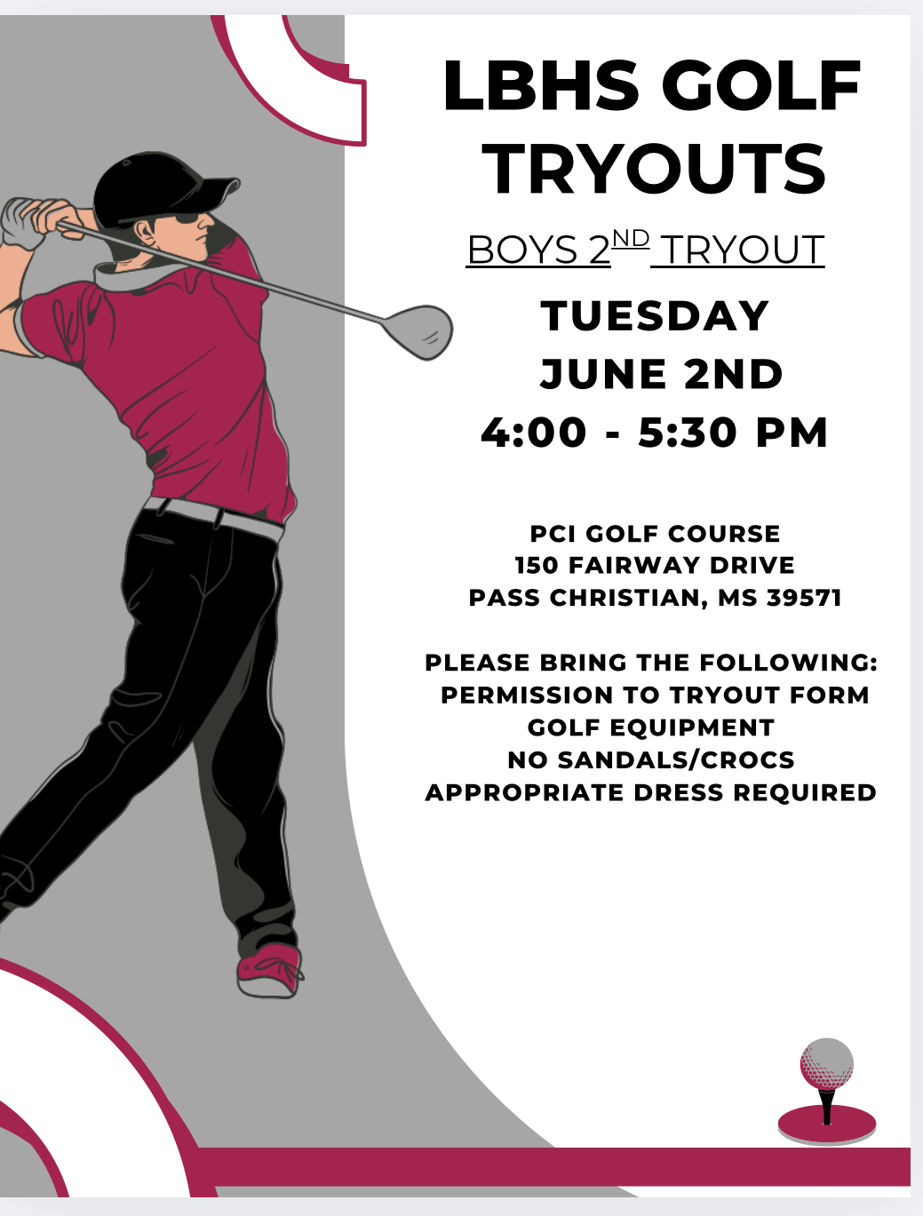 Golf tryout flyer